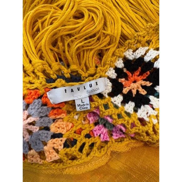 Favlux Fashion Sleeveless Shift Crochet Dress with Fringe in Yellow – Size Large - Picture 8 of 10